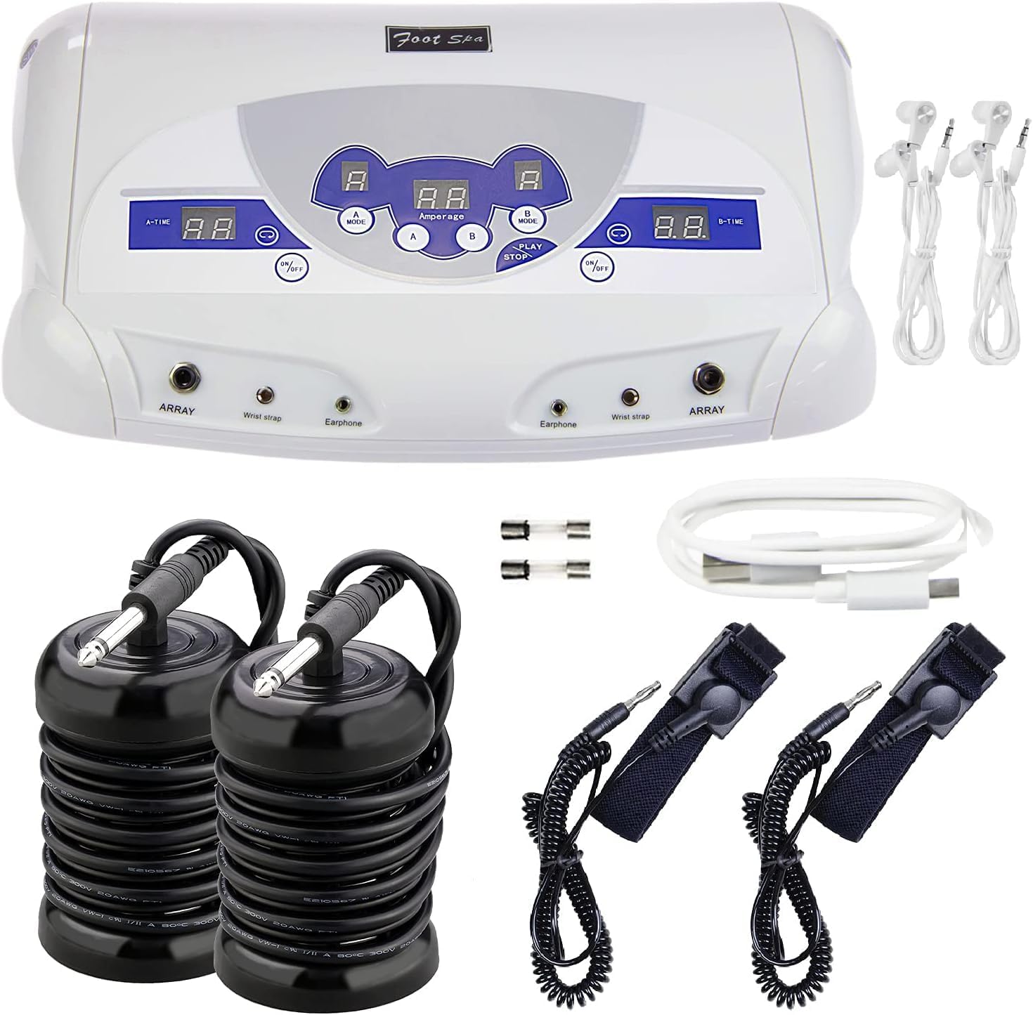 veicomtech Dual Ionic Foot Bath Detox Machine, ion Detox Foot Bath Spa Cleanse System for 2 Users with MP3 Music Player, 2 Array, 2 Wrist Band, 5 Liners