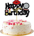 1Pcs Makeup Happy Birthday Cake Topper Powder Compact Eyelash Curler Lip Lipstick Glitter Cake Decorations for Girls Women Female Makeup Spa Theme Birthday Party Supplies