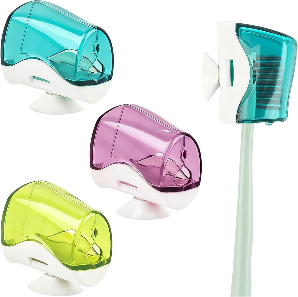 AUEAR, 3 Pack Toothbrush Head Covers with Suction Cup Anti Dust Wall Mirror Toothbrushes Holder Protective Case for Bathroom Home Travel Outdoor & Camping