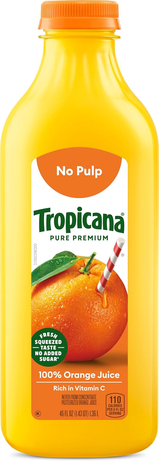 Tropicana Pure Premium 100% Orange Juice Original, No Pulp No Added Sugars, 46 fl oz bottle