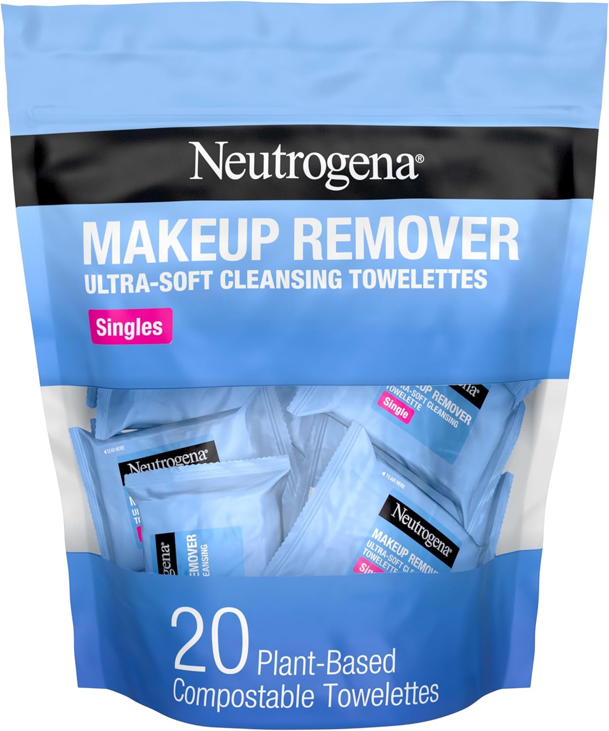 Neutrogena Makeup Remover Wipes, Daily Single Face Cleansing Towelettes, Makeup Removing Cleansing Wipes Removes Dirt & Oil, Alcohol-Free Face Towelettes, 20 ct