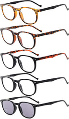 Eyekepper 5-Pack Spring Hinges80's Reading Glasses Includes Sunshine Readers +1.25