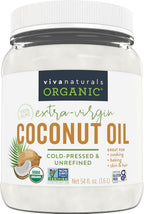 Viva Naturals Organic Coconut Oil, 54 fl oz – Unrefined, Cold-Pressed Extra Virgin Coconut Oil, USDA Organic & Non-GMO, Natural Cooking Oil, Hair Oil & Skin Oil