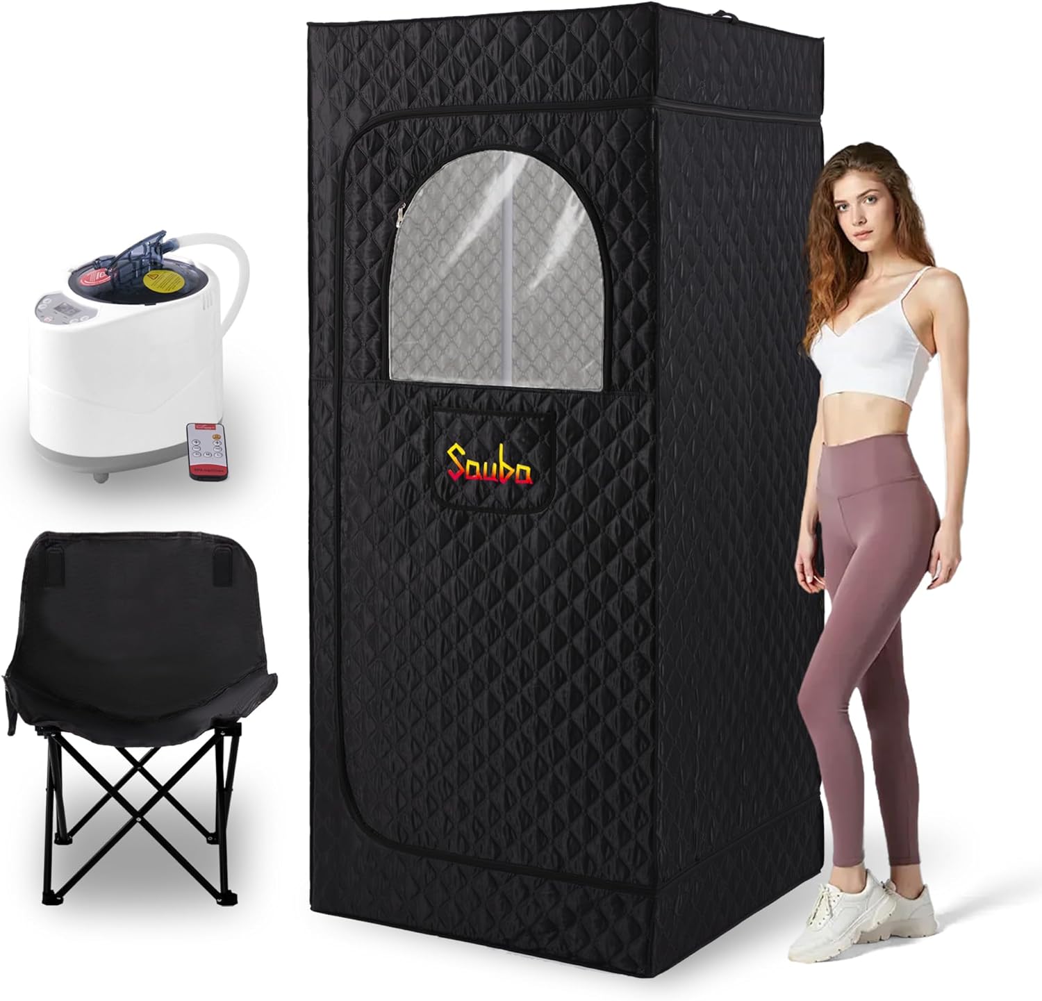 Portable Steam Sauna for Home,at Home spa,Relaxation,hot Tent,Personal Steam Room,Sauna Box,Home Sauna,Folding Chair,Remote Control,9 Levels (Quilted)