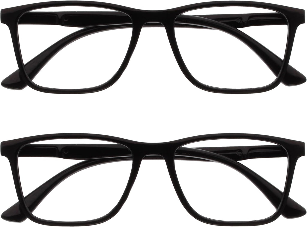 OPULIZE NYX Blue Light Blocking Glasses for Women Men, Rectangular Frame with UV & Eyestrain Protection, Anti-Glare Computer Gaming Glasses, Black (Pack of 2)