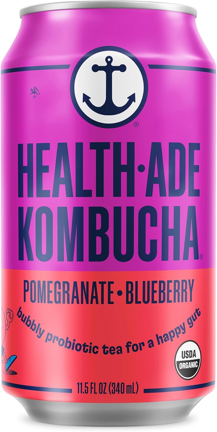 Health-Ade Pomegranate Blueberry Kombucha, Organic Drink, 12-Pack (11.5 Fl Oz Cans) - Fermented Tea with Probiotics, Detoxifying Acids, Supports Gut Health - Non-GMO, Vegan, Gluten-Free