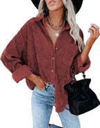 Memorose Womens Corduroy Button Down Shirts Casual Long Sleeve Shirt Jacket Boyfriend Oversized Shacket Jacket Blouses Tops