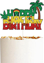 Reggae Happy Birthday Cake Topper,Summer Hawaii Music Dance Palm Tree Birthday Cake Decor, Graffiti inspired Party Decorations