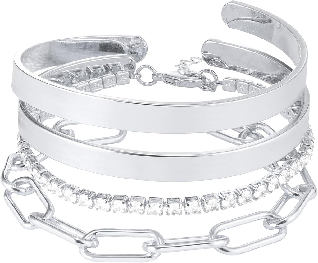 Reoxvo Gold Plated Bangle Cuff Bracelets for Women Non Tarnish Gold Bracelet Stack Jewelry Set for Women Trendy