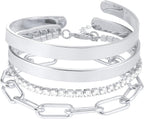 Reoxvo Gold Plated Bangle Cuff Bracelets for Women Non Tarnish Gold Bracelet Stack Jewelry Set for Women Trendy