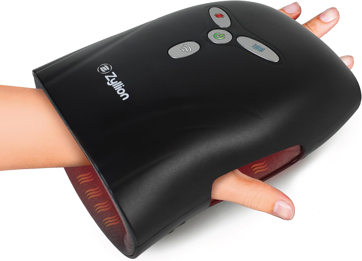 Zyllion Rechargeable Hand Massager with Heat - Cordless Electric Compression Massage with Vibration for Arthritis, Carpal Tunnel Syndrome, Muscle Pain Relief, Black, ZMA-29