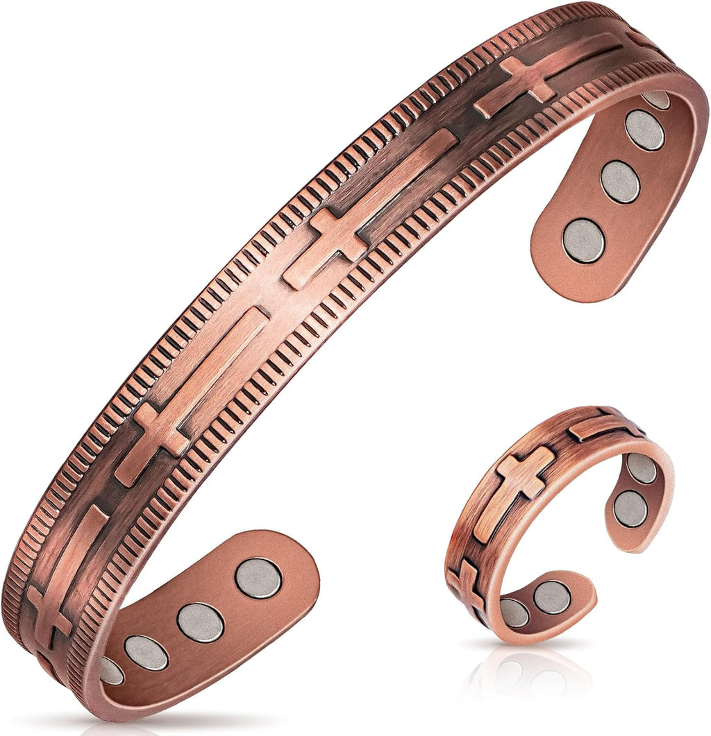 Lymphatic Drainage Ring & Copper Bracelet for Women, Magnetic Copper Bracelet and Magnetic Lymph Detox Ring, 100% Solid Pure Copper Jewelry Gift