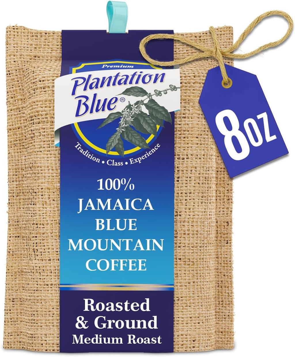 PREMIUM PLANTATION BLUE TRADITION CLASS EXPERIENCE 100% Blue Mountain Coffee Jamaica, Medium Roasted & Ground (8oz)