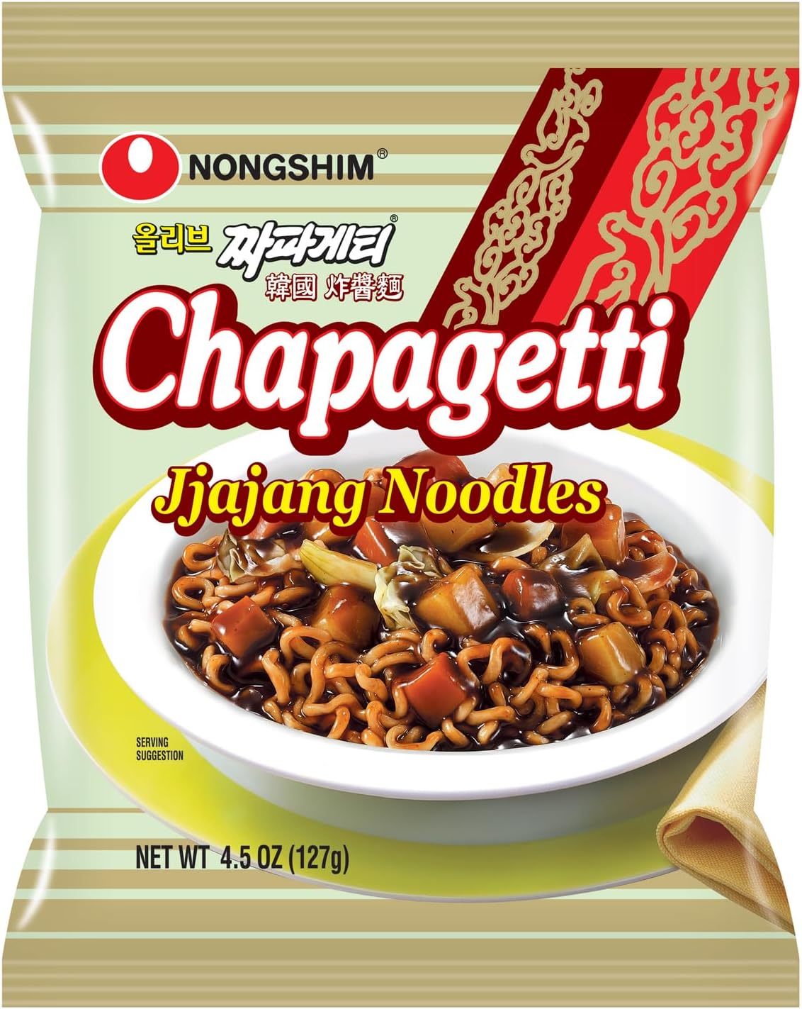 Nongshim Ramen Noodles, Gourmet Instant Ramen, Premium Microwavable Noodle, Chapagetti, 4.5 Ounce (Pack of 4)