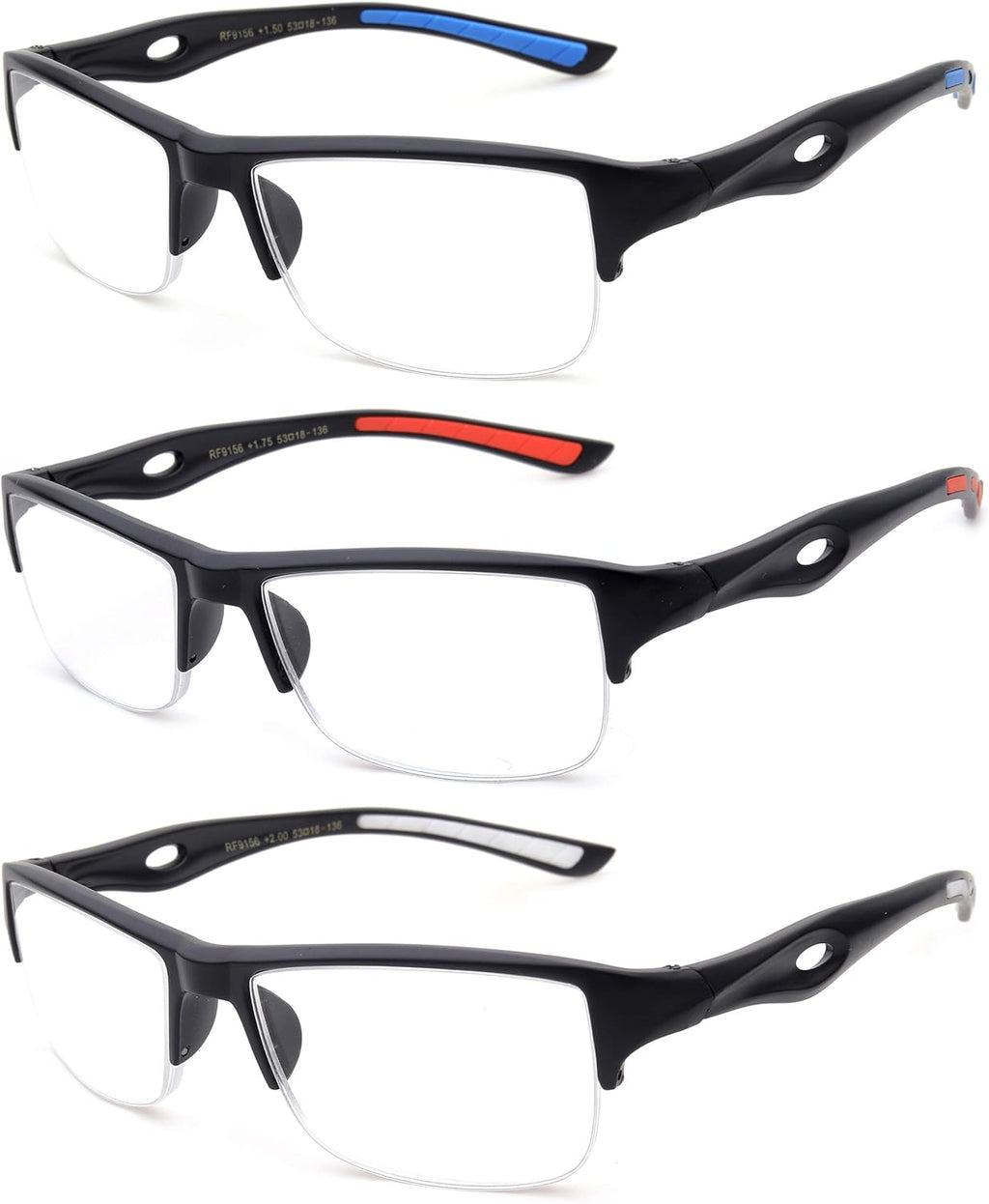 3 Packs Mens Reading Glasses Sporty Half Frame Reading Glasses for Men Half Rim Reading Glasses 2.00
