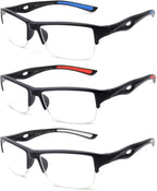 3 Packs Mens Reading Glasses Sporty Half Frame Reading Glasses for Men Half Rim Reading Glasses 2.00