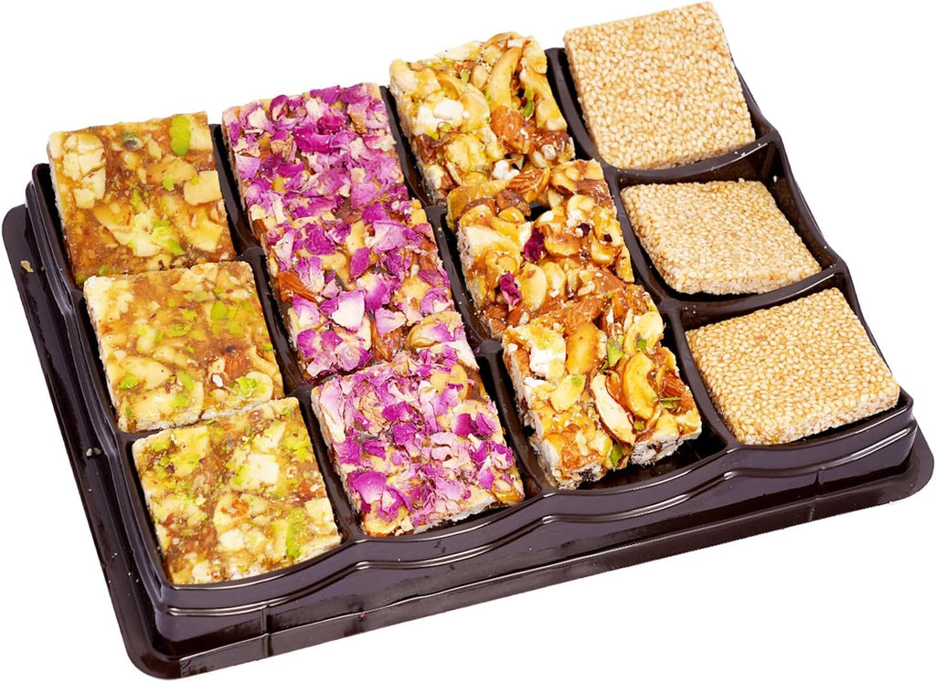 Ghasitaram Gifts Valentines Gift for Girlfriend/Boyfriend/Husband and Wife Assorted Chikki Lid Box