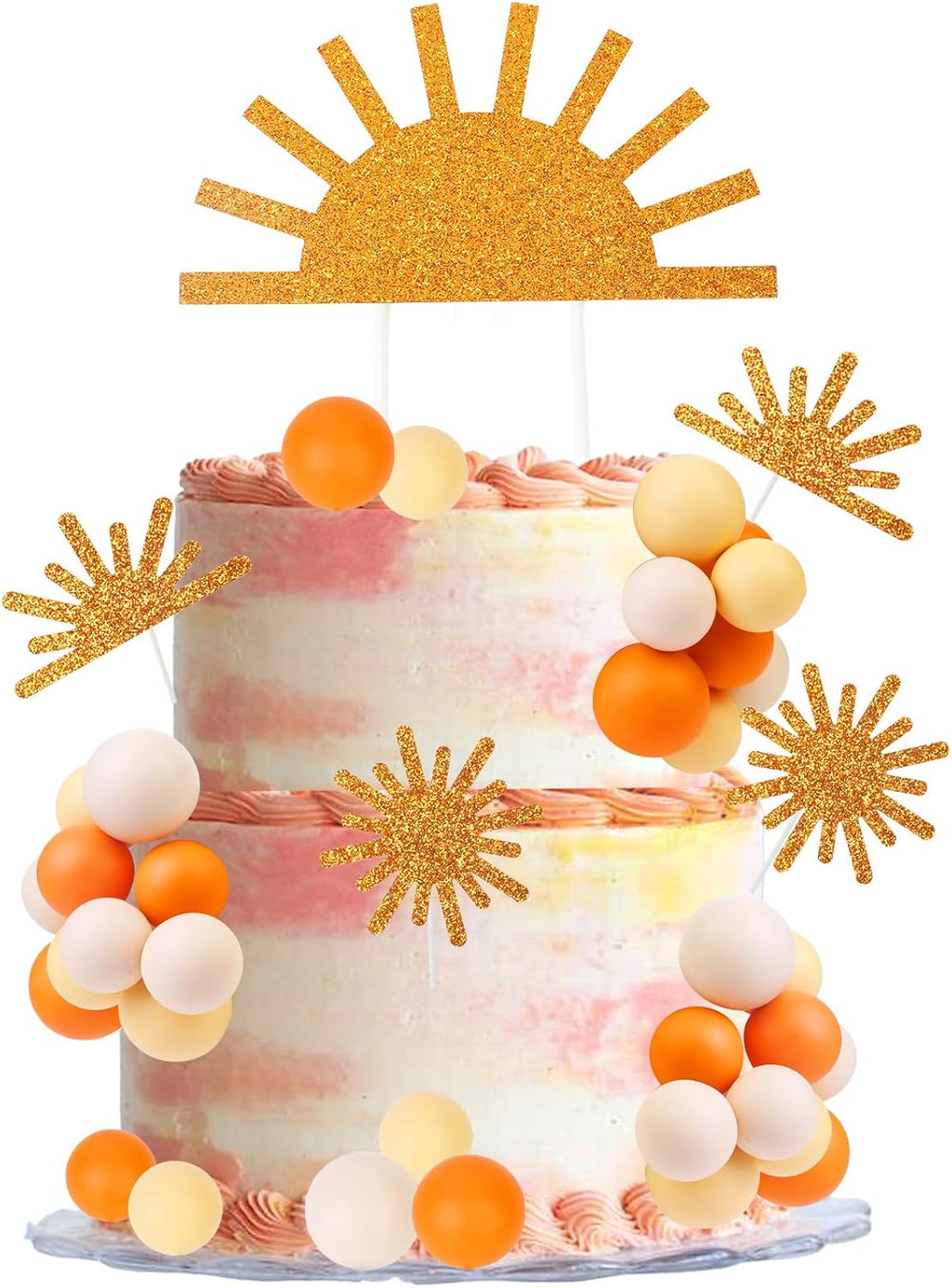 Cheereveal Sun Cake Decorations - Golden Sun Cake Cupcake Toppers Ball Dessert Picks, Sun Theme Birthday Party Baby Shower Celebration Photo Props