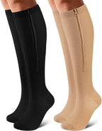 Zipper Compression Socks Close Toe 2 Pairs for Women&Men 15-20mmHg Knee High Support Socks for Running Cycling