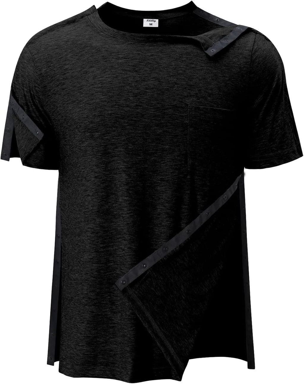 Men's Post Shoulder Surgery Shirts Tear Away Recovery Short Sleeve Full Open Side Snap Chemo Shirt Adaptive Clothing