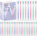 120-Pack Disposable Toothbrushes Individually Wrapped, Soft PBT Bristle Bulk Travel Manual Toothbrushes for Adults & Kids, Guest Bathroom, Hotel, Camping, Donation – 4 Gemstone Colors