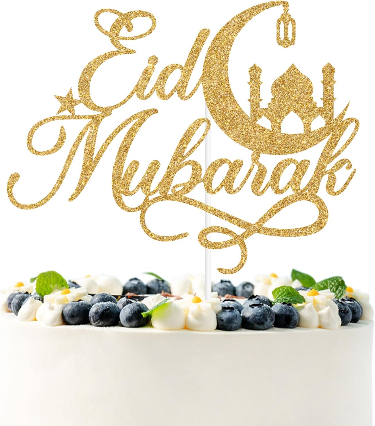 Gold Glitter Eid Mubarak Cake Topper, Muslim Islam Party Decorations, Ramadan Hajj Mubarak Eid Festival Anniversary Party Decorations