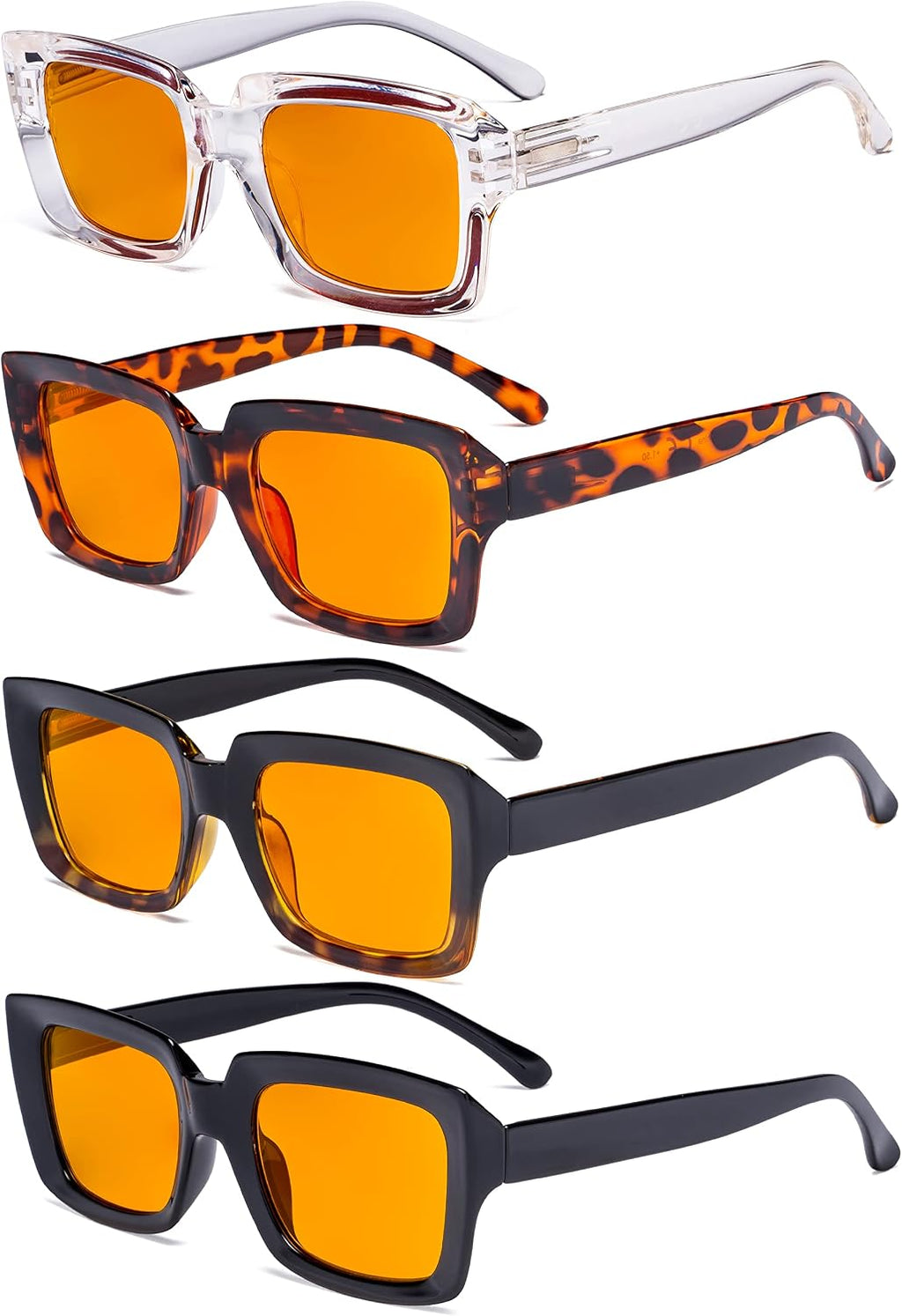 Eyekepper 4 Pack Reading Glasses Blue Light Blocking Oversized Square Computer Readers Orange Tinted +0.75
