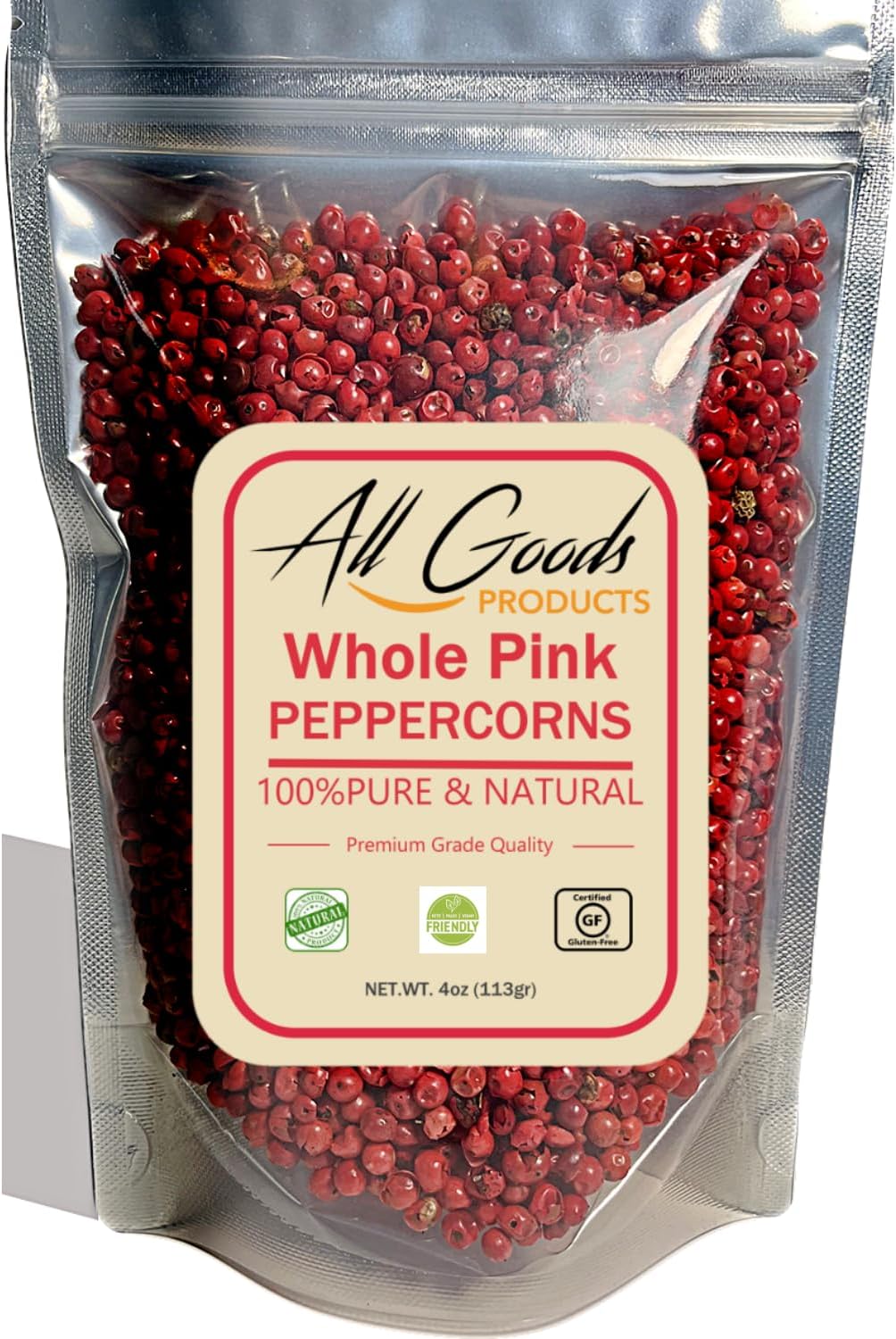 All Goods 4oz Pink Peppercorns, Brazilian Pepper Tree, Grinder Refill - Whole Pink Pepper Bulk, Fresh Peppers. Pimienta Roja.