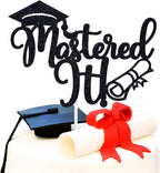 Miss Onederful Mastered it Cake Topper, Happy Master's Degree/You Did It, Congrats Grad Graduate, Master Graduation Party Decorations Supplies, Black Glitter