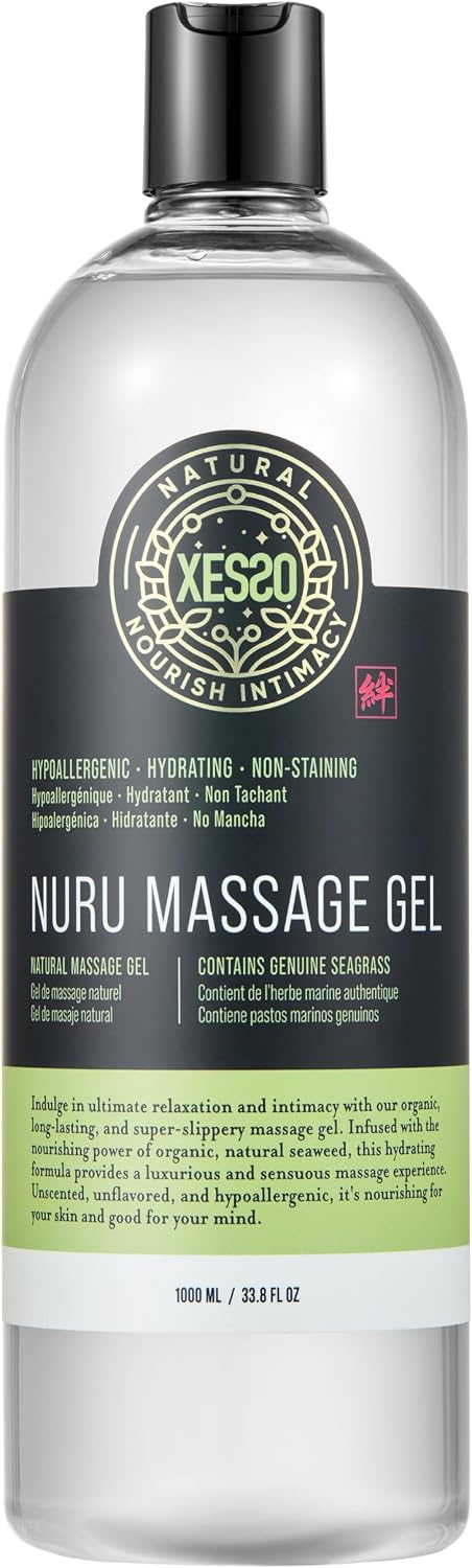 XESSO Nuru Massage Therapy Gel 33.8 Fl Oz, Waterbased Concentrate for Full-Body Massage, Unscented Non-Staining for Sore Muscles & Dry Skin, Seaweed & Grape Seed Extract Enriched, Made in USA
