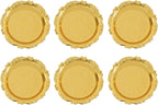 6pcs 10cm/3.94in Golden Metal Snack Plates,Dried Fruit Plate Cupcake Fruit Serving Tray,Round Restaurant Serving Trays for Birthday Weding Party (Gold)