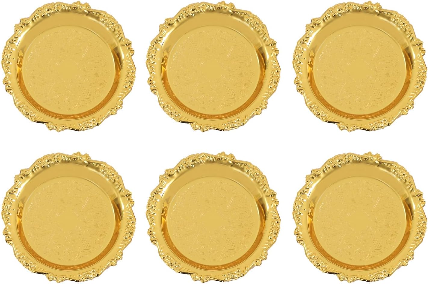 6pcs 10cm/3.94in Golden Metal Snack Plates,Dried Fruit Plate Cupcake Fruit Serving Tray,Round Restaurant Serving Trays for Birthday Weding Party (Gold)