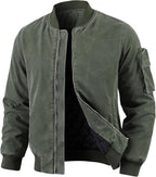 Oymyakon Mens Vintage Bomber Jacket Washed Fall Winter Warm Military Jackets Casual Padded Coats Windbreakers
