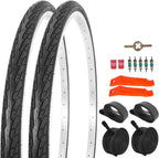 2Sets 24x1 3/8 Wheelchair Tires and Tubes, Fit 21" Rim Puncture Resistant Folding Street Bike Tire Sets 37-540 for Road Bike Street Bicycle E-Bike Directional Tread Low Resistance