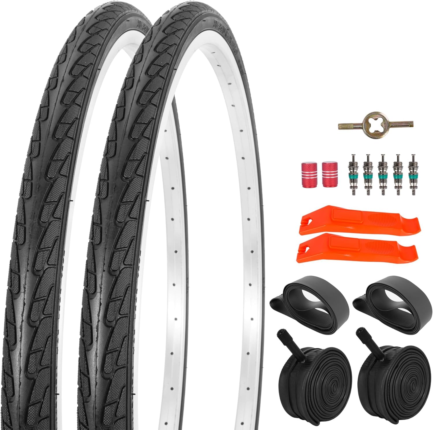 2Sets 24x1 3/8 Wheelchair Tires and Tubes, Fit 21" Rim Puncture Resistant Folding Street Bike Tire Sets 37-540 for Road Bike Street Bicycle E-Bike Directional Tread Low Resistance