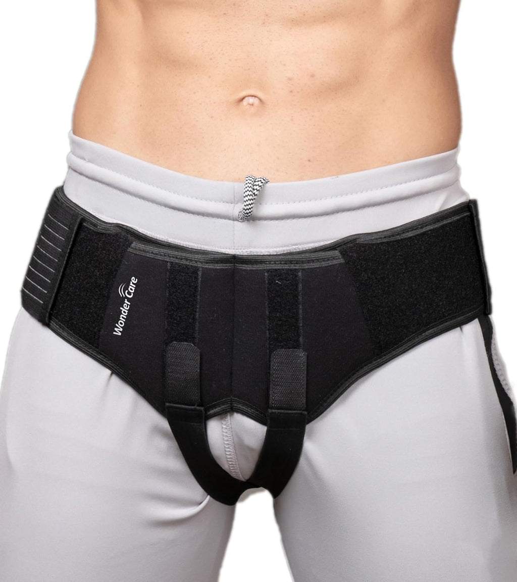 Wonder Care Inguinal Hernia Support Post-Surgery Hernia Pain Relief Truss Brace for Double Inguinal or Sports Hernia with 2 Removable Compression Pads & Adjustable Groin Straps-Medium