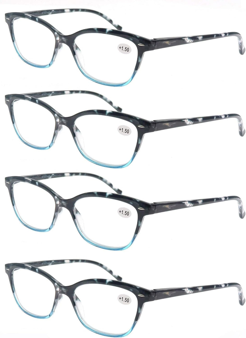 Women Reading Glasses 2.0 4 Pair Stylish Ladies Readers with Comfort Spring Hinge Pattern Design Pouch Included Blue Demi