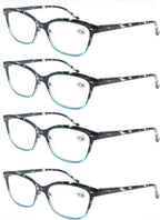 Women Reading Glasses 2.0 4 Pair Stylish Ladies Readers with Comfort Spring Hinge Pattern Design Pouch Included Blue Demi
