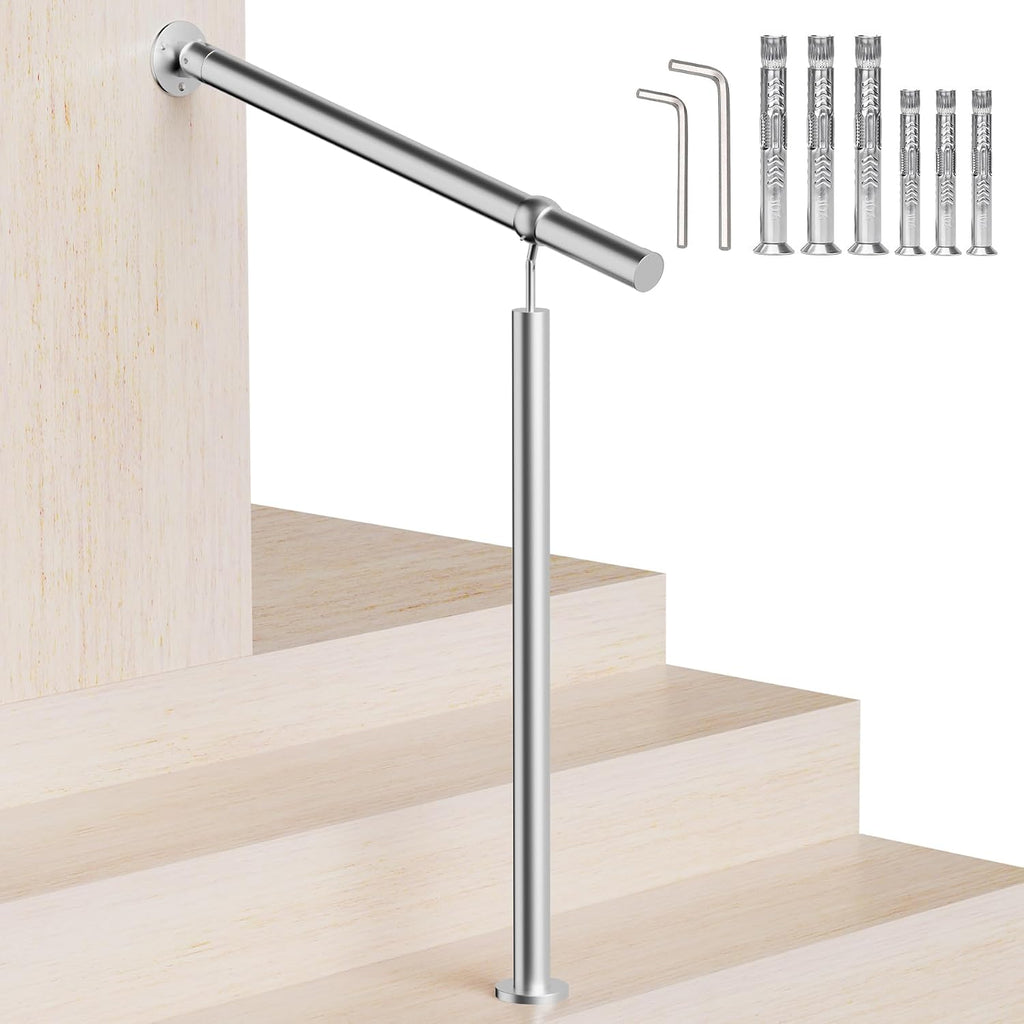 Stainless Steel Handrail Outdoor Steps,31.5in/80cm Indoor Exterior Hand Rail Kit for 1-2 Steps,Transitional Hand Support Railing for Kids,Seniors,Pregnant,Porch & Deck Safety Stair Rails