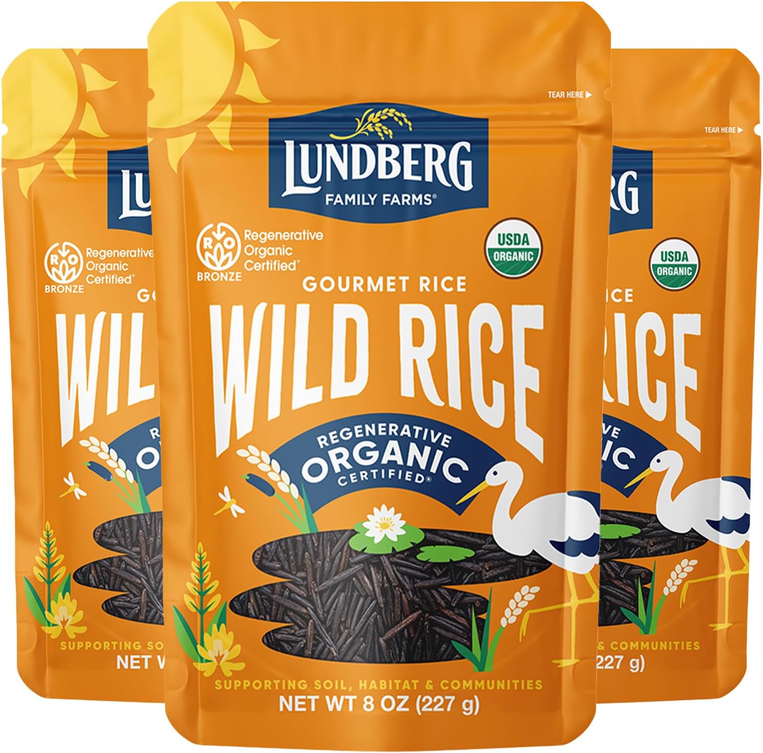 Lundberg Wild Rice, Regenerative Organic Certified, 3-Pack – 100% Natural California Cultivated Wild Black Rice, 8 Oz Ea