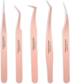 LANKIZ Eyelash Extension Tweezers Set 5 PCS for Eyelash Extensions Stainless Steel Lash Tweezers for Volume Lash Extensions-Rose Gold pinzas para pestaas pelo a pelo