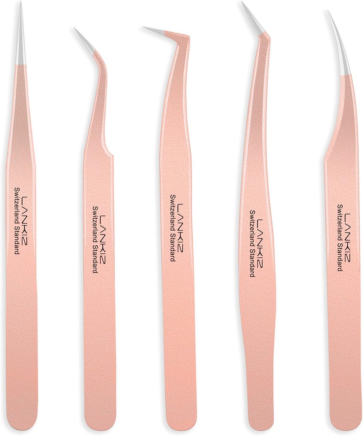 LANKIZ Eyelash Extension Tweezers Set 5 PCS for Eyelash Extensions Stainless Steel Lash Tweezers for Volume Lash Extensions-Rose Gold pinzas para pestaas pelo a pelo