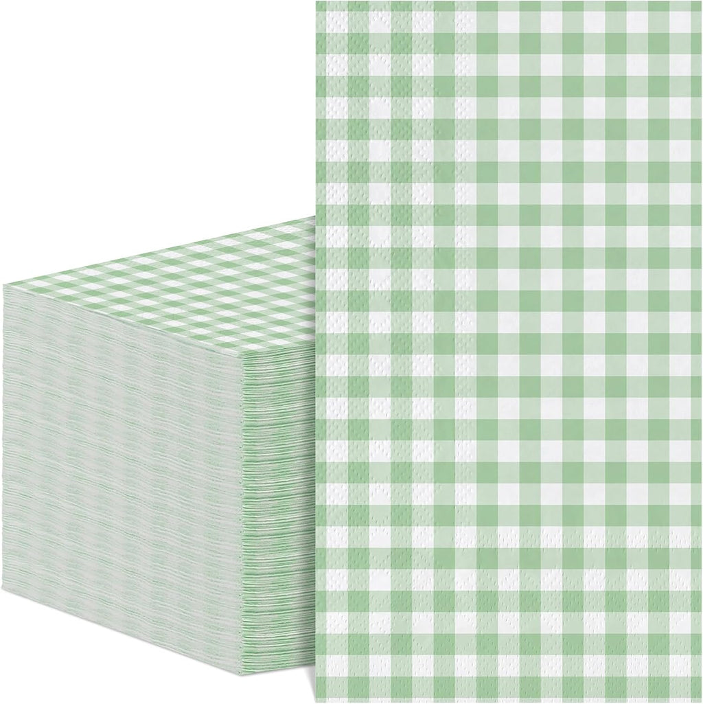 NatNarr 60 Pcs Sage Green Gingham Napkins, 2 Ply Sage Green and White Plaid Bathroom Napkins Guest Disposable Checkered Dinner Napkin for Wedding, Bridal Shower, Picnic, Garden Party