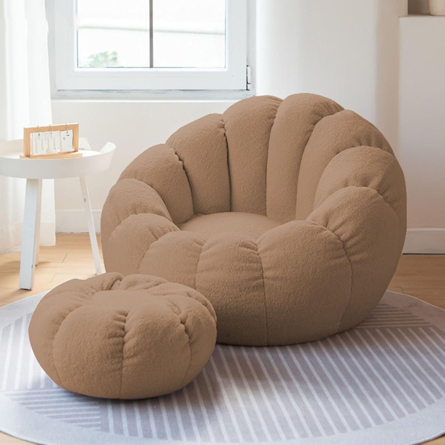 Beanbags Bean Bag Chair, Lazy Beanbag Chair Cover, Ultra Soft Teddy Fabric Arm Chair, Pumpkin Appearance Soft Premium Stuffable Bean Bag Chair Cover (No Filler),Brass