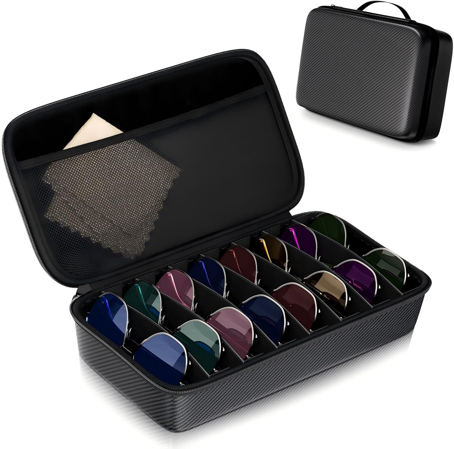 Travel Sunglasses Organizer, Hard Shell Sunglass Case Adjustable Slots for Multiple Sunglass Eyeglass Case