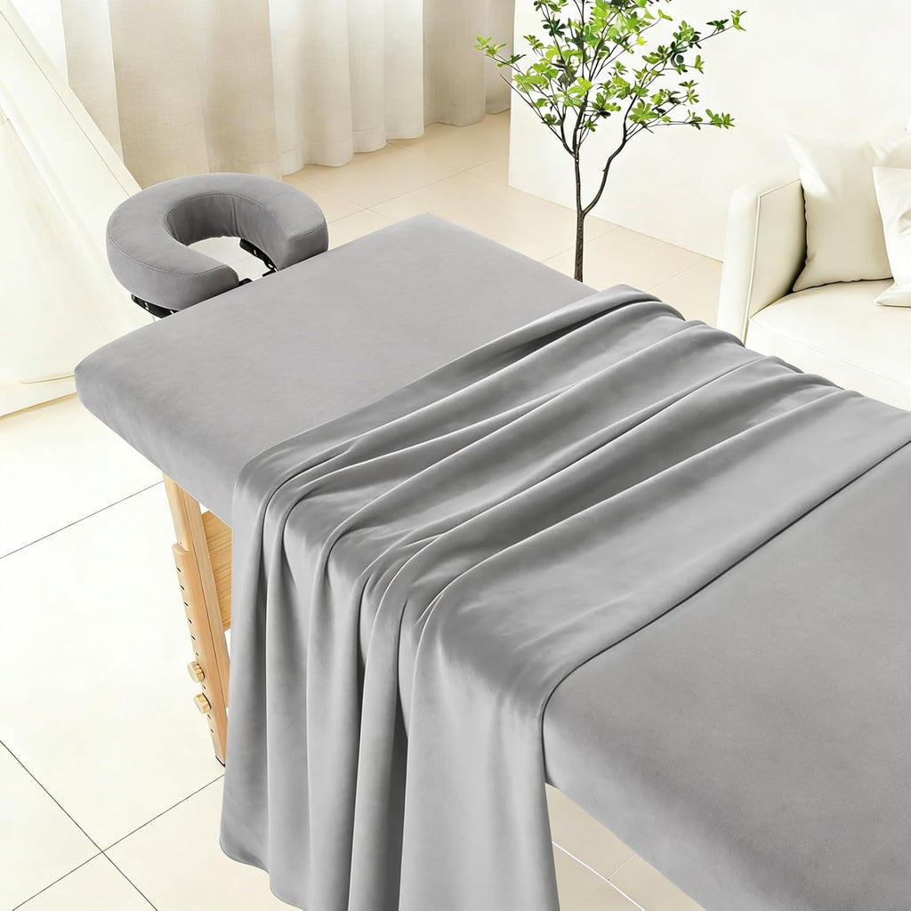 SPRINGSPIRIT Massage Table Sheets 3-Piece Set, Includes Flat Sheet, Fitted Sheet and Face Cradle Cover, Ultra Soft & Skin-Friendly Bed Sheets for Massage Table & Facial Bed, Grey, 36"×77"×7"