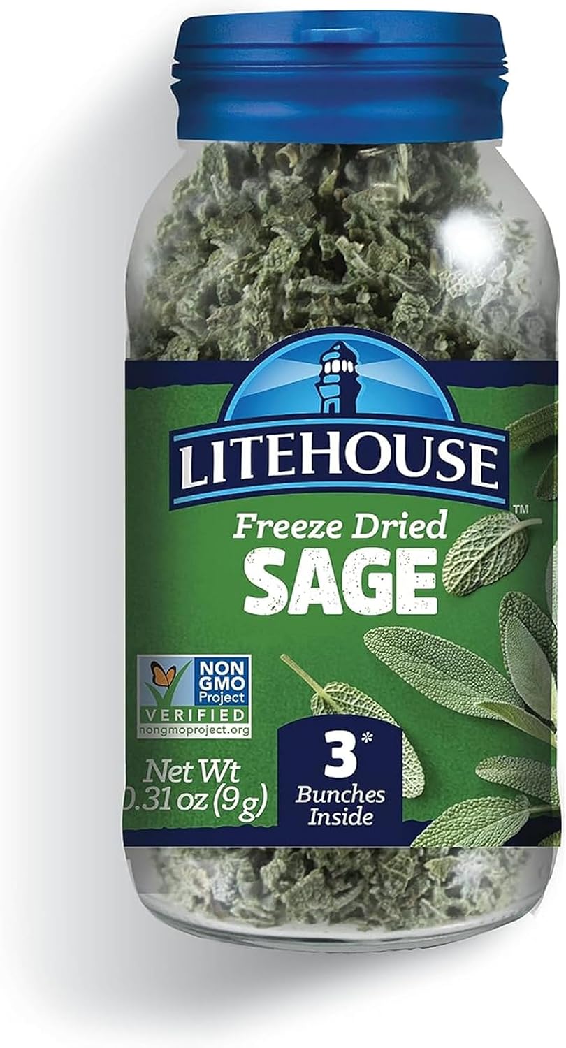 Litehouse Freeze Dried Sage - Substitute for Fresh Sage, Jar Equal to 3 Sage Fresh Bunches, Organic, Sage Seasoning, Non-GMO, Gluten-Free - 0.30 Ounce