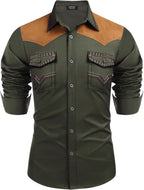 COOFANDY Men's Western Cowboy Shirt Embroidered Long Sleeve Slim Fit Casual Cotton Button Down Hippie Shirts with Pockets