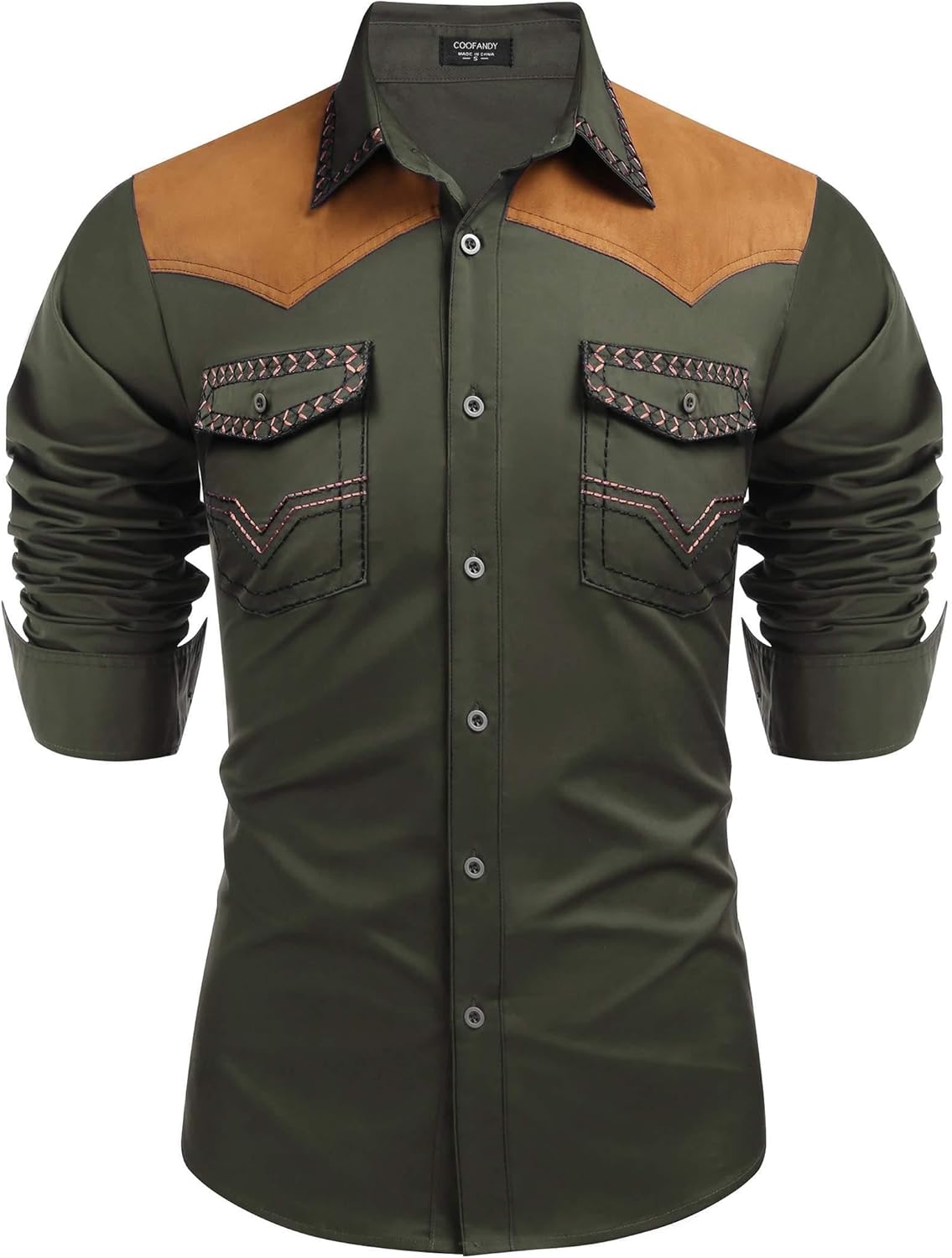 COOFANDY Men's Western Cowboy Shirt Embroidered Long Sleeve Slim Fit Casual Cotton Button Down Hippie Shirts with Pockets