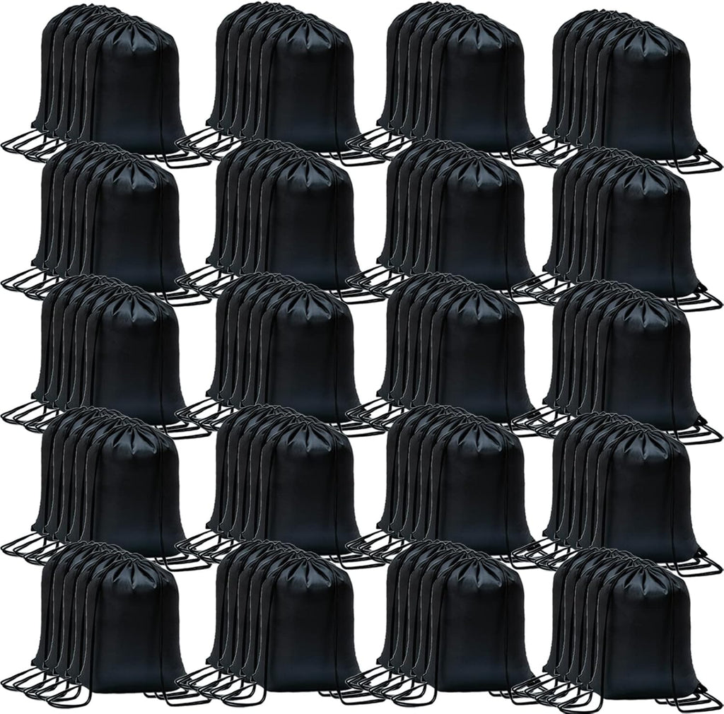 CAIHONG 100 Pack Drawstring Backpack Bulk Drawstring Bags Cinch Sack for Gym, Yoga, Shopping, Sports, Hiking or Gifts for Women and Men, Black-100pcs